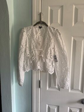 Express White Eyelet Tie-Front Blouse